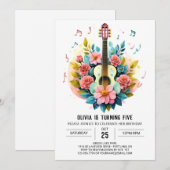 Roze klassieke gitaar verjaardag kaart (Voorkant / Achterkant)