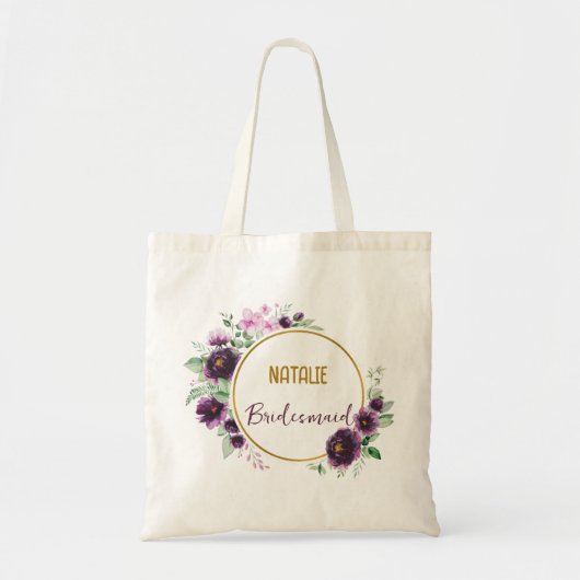 Roze klassieke goudflorals Bridesmaïde paars Tote Bag (Voorkant)
