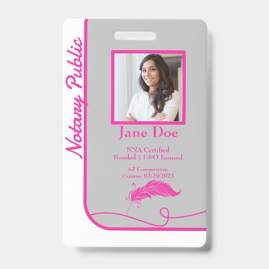 Roze Klassieke Stijl Notaris Openbare ID Badge QR (Voorzijde)