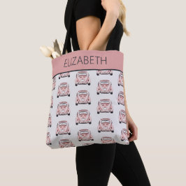 Roze Klassieke Vintage Buggy Bug Auto Gepersonalis Tote Bag