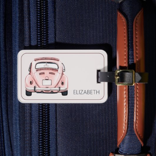 Roze Klassieke Vintage Buggy Bug Auto Persoonlijk Bagagelabel (Voorkant Insitu 4)