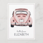 Roze Klassieke Vintage Buggy Bug Auto Persoonlijk Briefkaart (Voorkant)