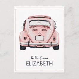 Roze Klassieke Vintage Buggy Bug Auto Persoonlijk Briefkaart