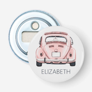 Roze Klassieke Vintage Buggy Bug Auto Persoonlijk Button Flesopener