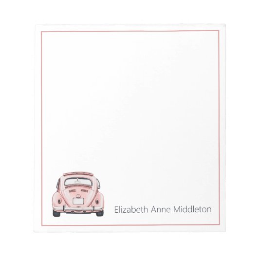 Roze Klassieke Vintage Buggy Bug Auto Persoonlijk Notitieblok (Voorkant)