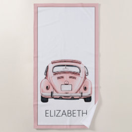 Roze Klassieke Vintage Buggy Bug Auto Persoonlijk Strandlaken