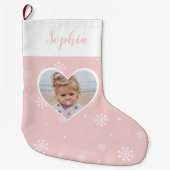 Roze klauwhart, snowflakes kerstfoto Aangepaste fo Grote Kerstsok (Voorkant)