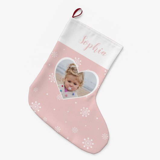 Roze klauwhart, snowflakes kerstfoto Aangepaste fo Grote Kerstsok (Voorkant (Hangend))
