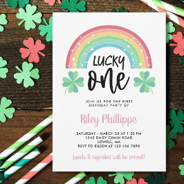 Roze klaver en regenbooggeluk een eerste verjaarda kaart