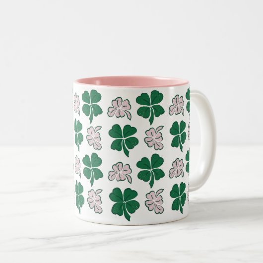 Roze klaver Shamrock Pattern St. Patrick's day Tweekleurige Koffiemok (Voorkant rechts)