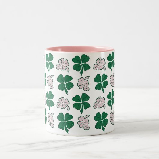 Roze klaver Shamrock Pattern St. Patrick's day Tweekleurige Koffiemok (Center)
