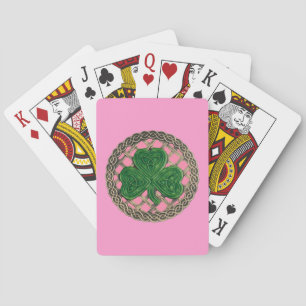 Roze Klaverblad Op Keltische Knopen Speelkaarten