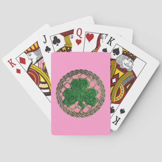 Roze Klaverblad Op Keltische Knopen Speelkaarten (Achterkant)