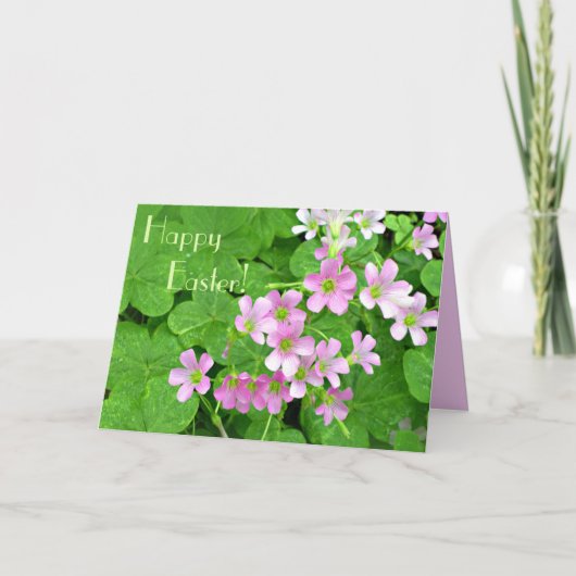 Roze Klaverbloemen Gelukkig Pasen Kaart (Voorkant)