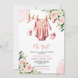 Roze kleding Baby shower Invitation Kaart