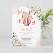 Roze kleding Baby shower Invitation Kaart (Staand voorkant)