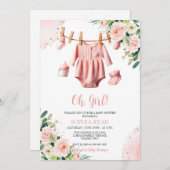 Roze kleding Baby shower Invitation Kaart (Voorkant / Achterkant)