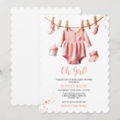 Roze kleding Baby shower Invitation Kaart (Voorkant / Achterkant)