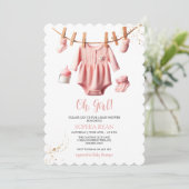 Roze kleding Baby shower Invitation Kaart (Staand voorkant)