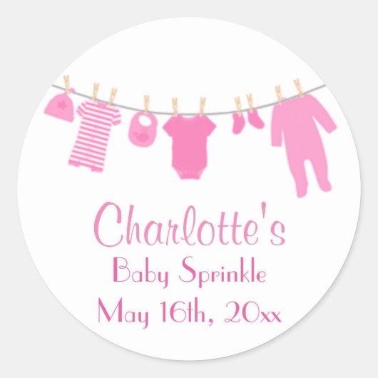 Roze Kleding Baby Sprinkle Stickers (Voorkant)