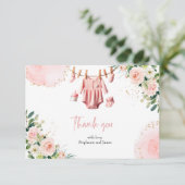 Roze kleding Dank je kaart (Staand voorkant)