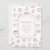 Roze kleding Toile de Jouy Baby shower Kaart (Voorkant)
