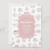 Roze kleding Toile de Jouy Baby shower Kaart (Voorkant)
