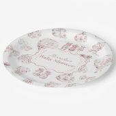 Roze kleding Toile de Jouy Baby shower Papieren Bordje (Gekanteld)