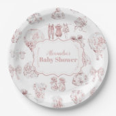 Roze kleding Toile de Jouy Baby shower Papieren Bordje (Voorkant)