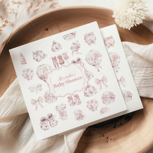 Roze kleding Toile de Jouy Baby shower Servet