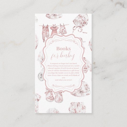 Roze Kleding Toile De Jouy Boeken voor Baby Informatiekaartje (Voorkant)
