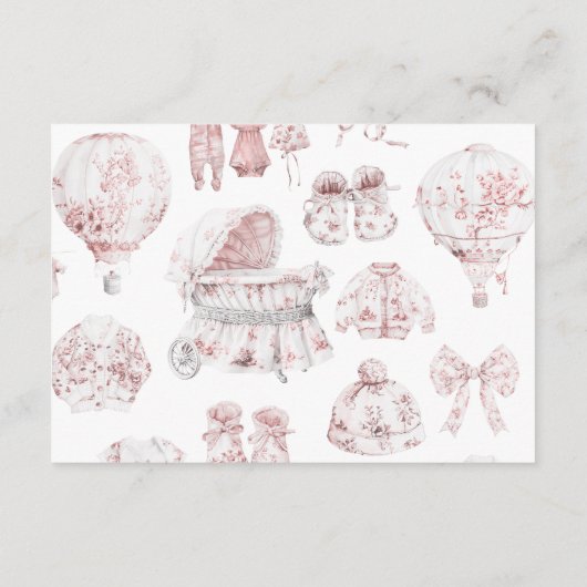 Roze kleding Toile de Jouy Diapper Raffle Informatiekaartje (Achterkant)