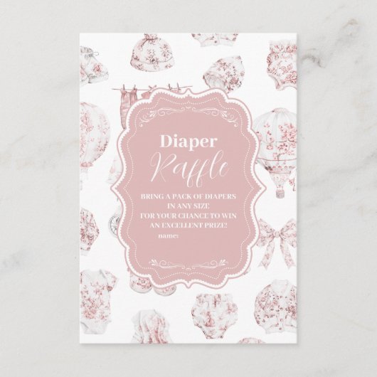 Roze kleding Toile de Jouy Diapper Raffle Informatiekaartje (Voorkant)