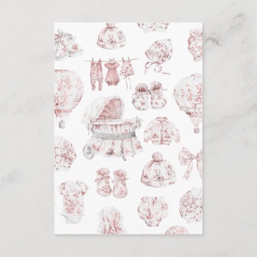 Roze kleding Toile de Jouy Diapper Raffle Informatiekaartje (Achterkant)