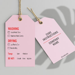 Roze Kleding Wassen Zorg Instructies Hang Label Cadeaulabel