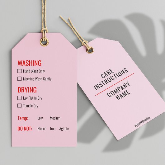Roze Kleding Wassen Zorg Instructies Hang Label Cadeaulabel