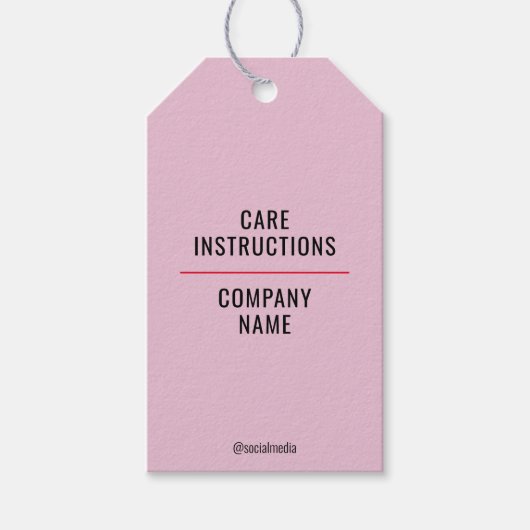 Roze Kleding Wassen Zorg Instructies Hang Label Cadeaulabel (Voorkant)