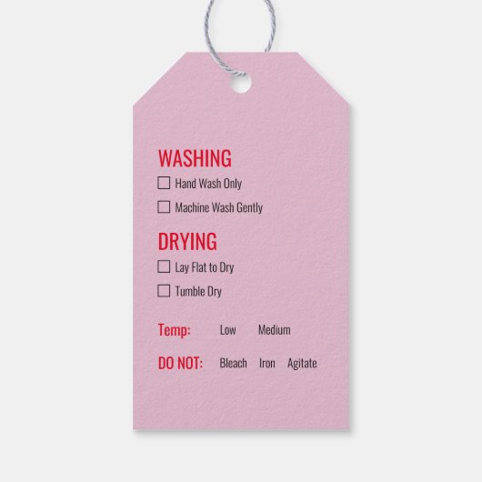 Roze Kleding Wassen Zorg Instructies Hang Label Cadeaulabel (Achterkant)