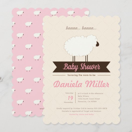 Roze Klein Lammetje Meisje Baby Shower Kaart (Voorkant / Achterkant)