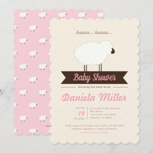 Roze Klein Lammetje Meisje Baby Shower Kaart