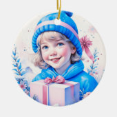  roze klein meisje kerst gepersonaliseerd keramisch ornament (Voorkant)