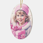  roze klein meisje kerst gepersonaliseerd keramisch ornament (Links)