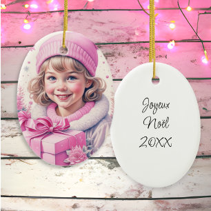  roze klein meisje kerst gepersonaliseerd keramisch ornament