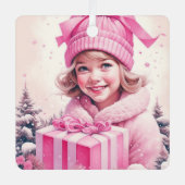  roze klein meisje kerst gepersonaliseerd metalen ornament (Voorkant)