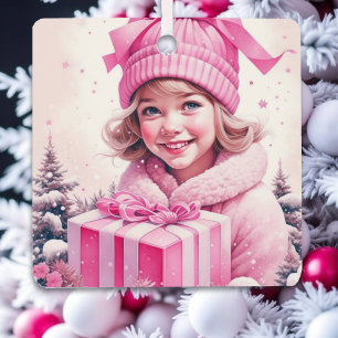  roze klein meisje kerst gepersonaliseerd metalen ornament
