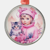  roze klein meisje kerst metalen ornament (Voorkant)