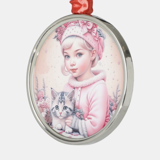 roze klein meisje kerst metalen ornament (Links)