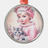  roze klein meisje kerst metalen ornament (Voorkant)