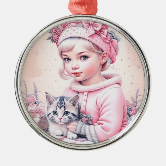  roze klein meisje kerst metalen ornament (Voorkant)