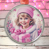 roze klein meisje kerst metalen ornament